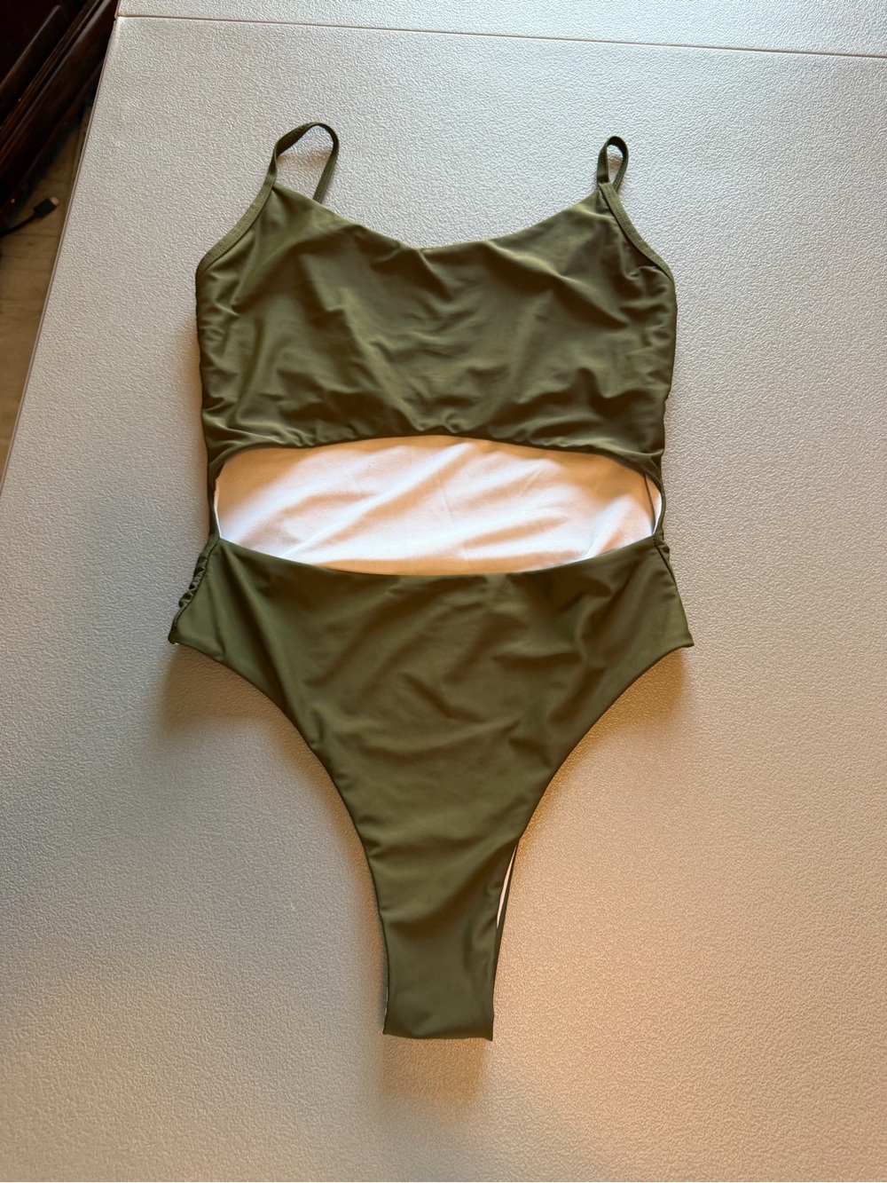 Olive Green Cutout One-Piece Swimsuit size large